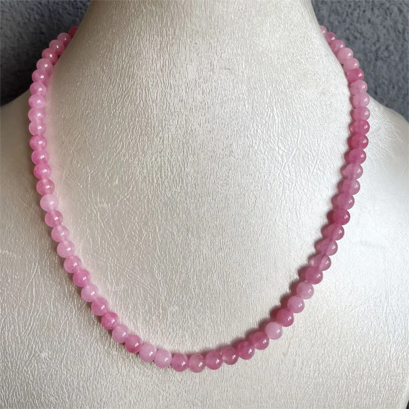 6MM Peach Pink Jade Necklace Power Natural Stone Jewelry Health Care Gemstone Protection Healing Yoga