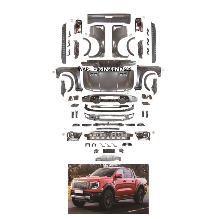 High Quality New Ranger 2022-2023 Front Rear Bumpers Headlight Tail Light Fender Hood Facelift T9 Body Kit Plug+Play for