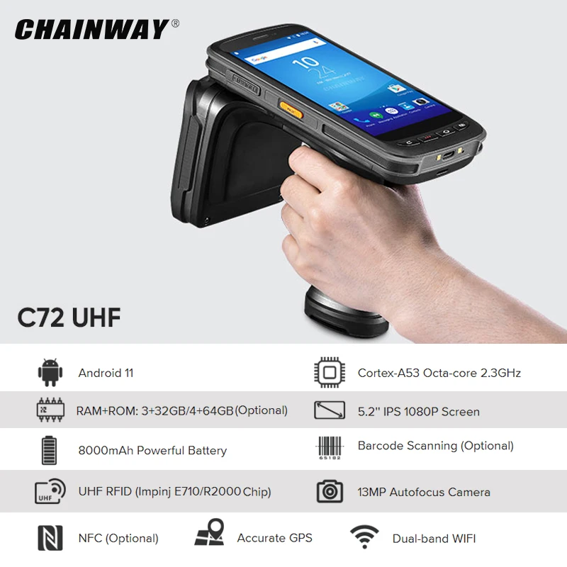 CHAINWAY C72 Android GPS Intelligent Wireless Handheld Terminal Industrial UHF PDA RFID WIFI Bluetooth Data Collector