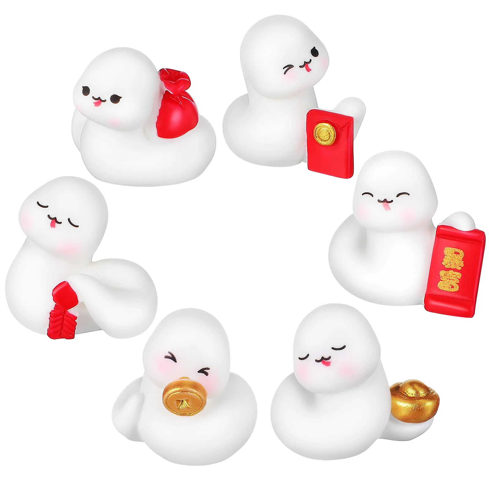 

6 Pcs Resin Snake Figurine Landscape Ornament Cartoon Snake Figurines Chinese New Year Car Dashboard Decor Statue
