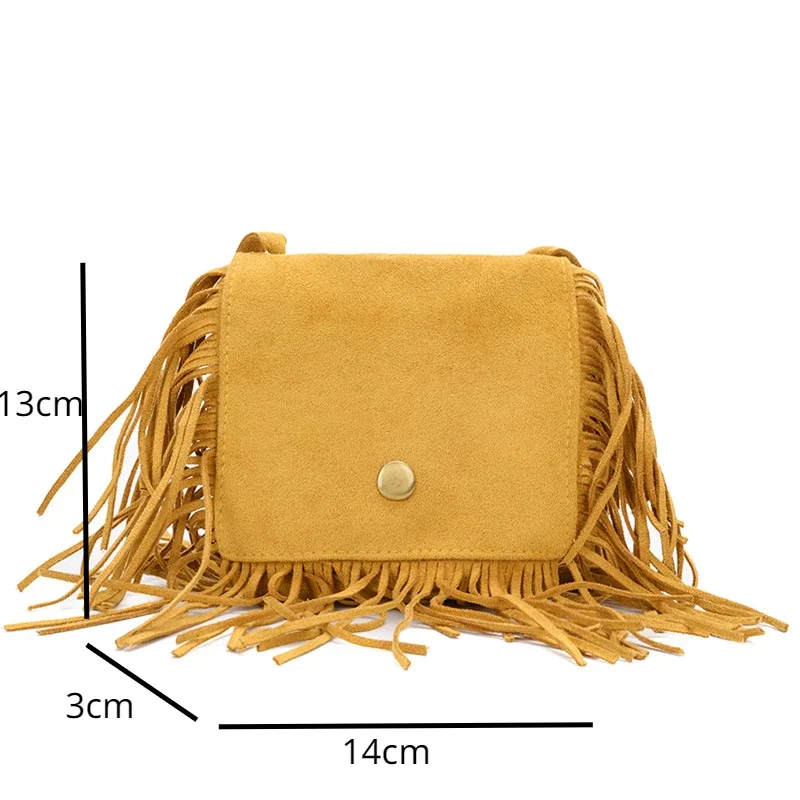 Korean autumn minimalist and fashionable retro tassel bag Solid leopard print suede children shoulder crossbody bag