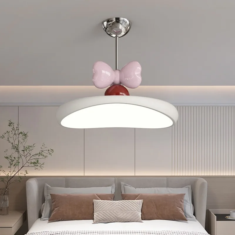 Cream Princess Room Ceiling Light, Modern Simple Girl Room Bedroom Light Creative Bow Cute Full Spectrum