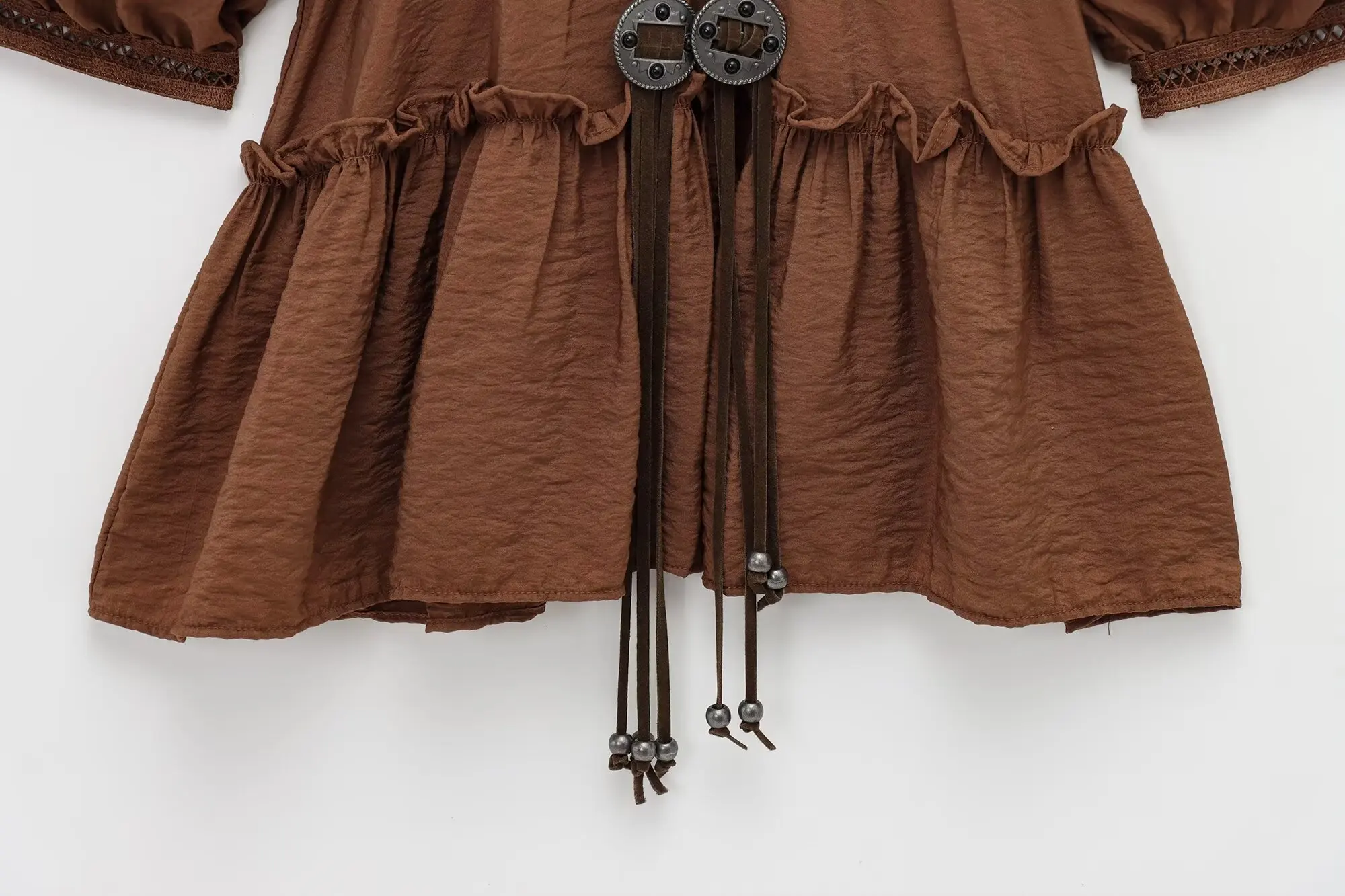 Dave&Di Moroccan Bohemian Tassels Decorated Dress For Vacation Beach Dress Women Summer Cascading Ruffles Mini Dress