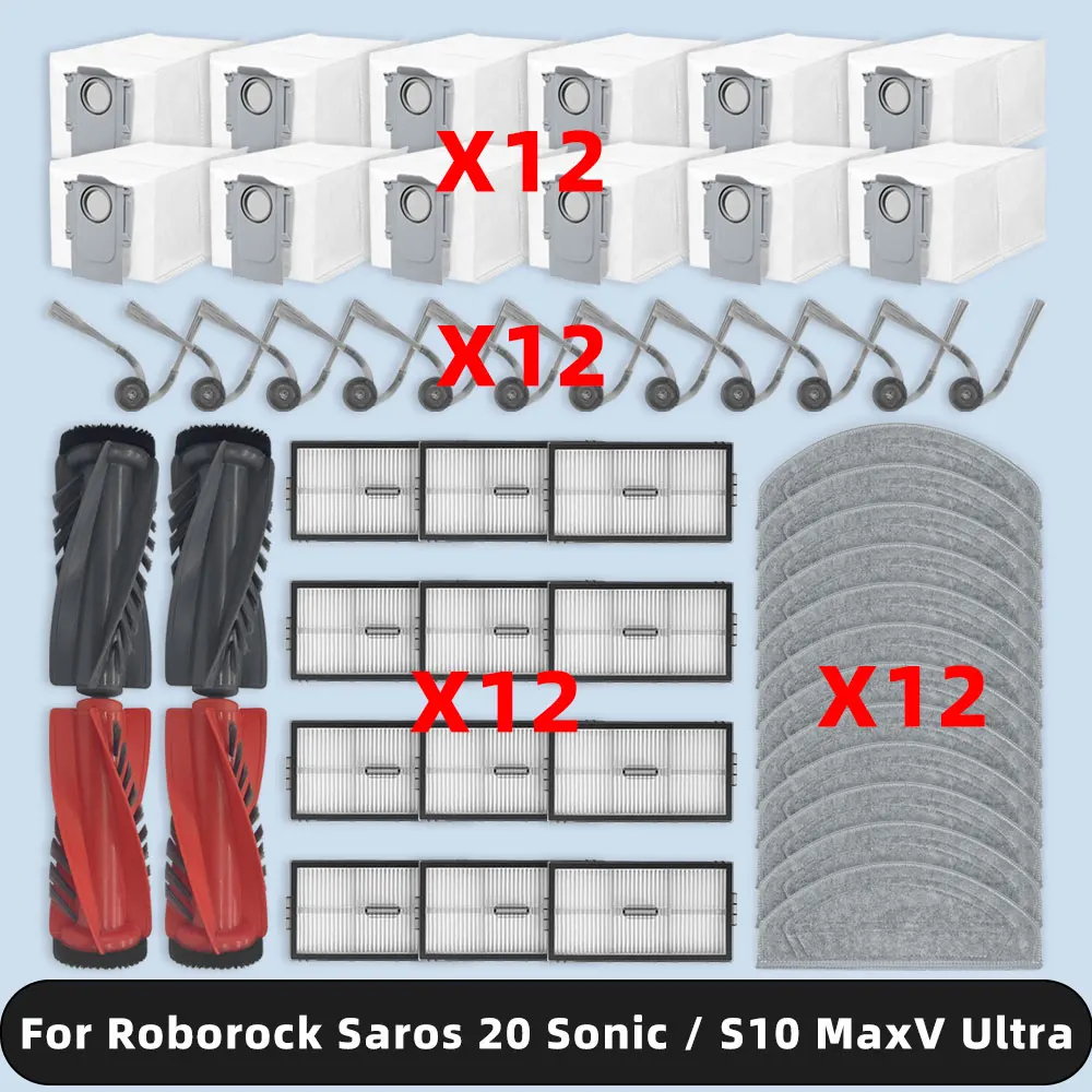 Compatible For ( Roborock Saros 20 Sonic / S10 MaxV Ultra ) Spare Parts Accessories Main Side Brush Filter Mop Pad Dust Bag