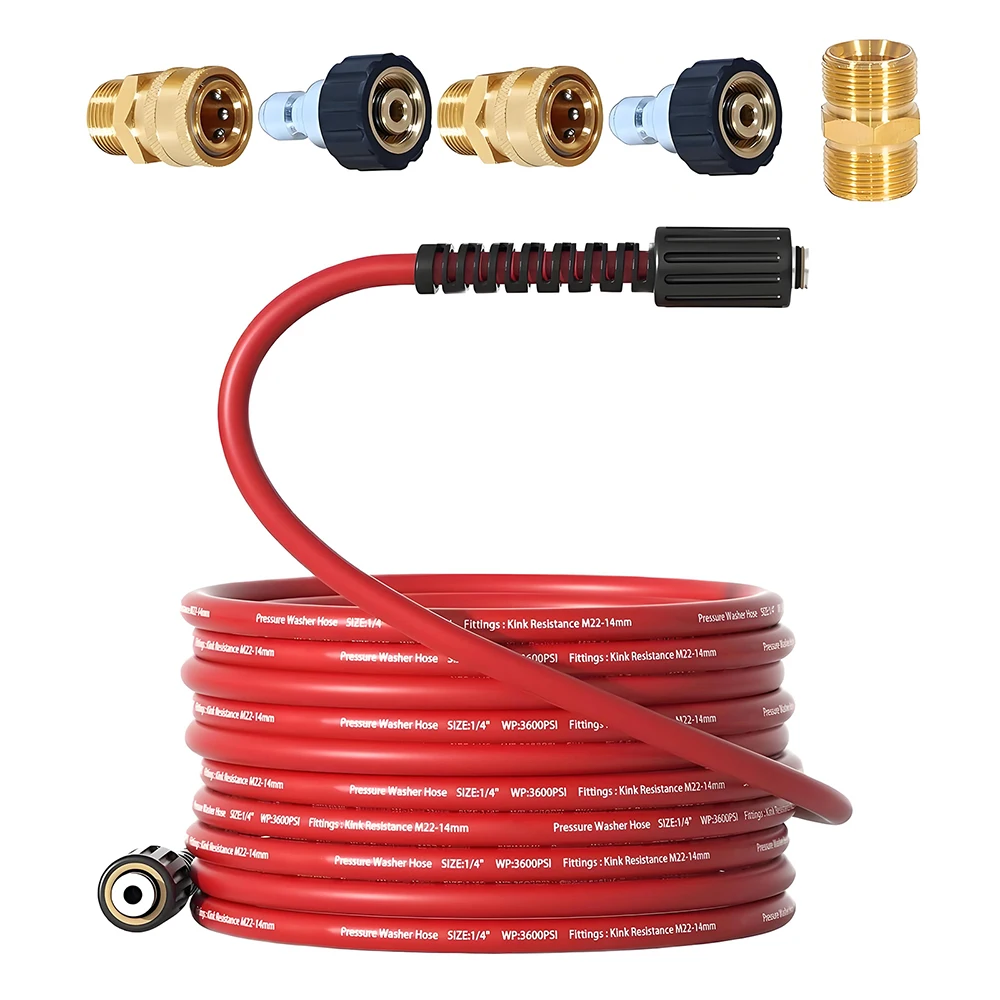 

Flexible Pressure Washer Hose 3600 PSI Kink Resistant Power Washer Hose CarWash Extension Hose With 3/8" Quick Connect Adapter