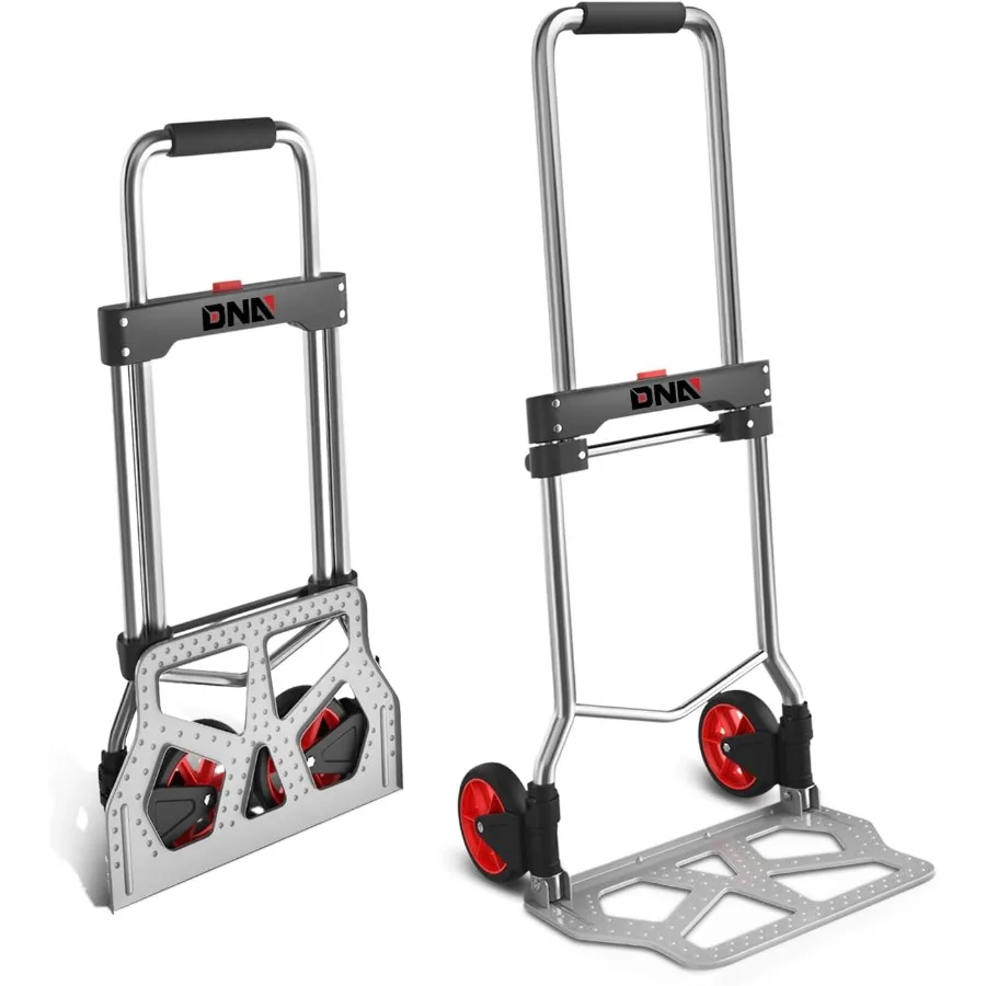 DNA MOTORING Folding Hand Truck Dolly Cart 220lbs Capacity Foldable Dolly Cart for Moving Heavy Loads Collapsible Hand Truck w