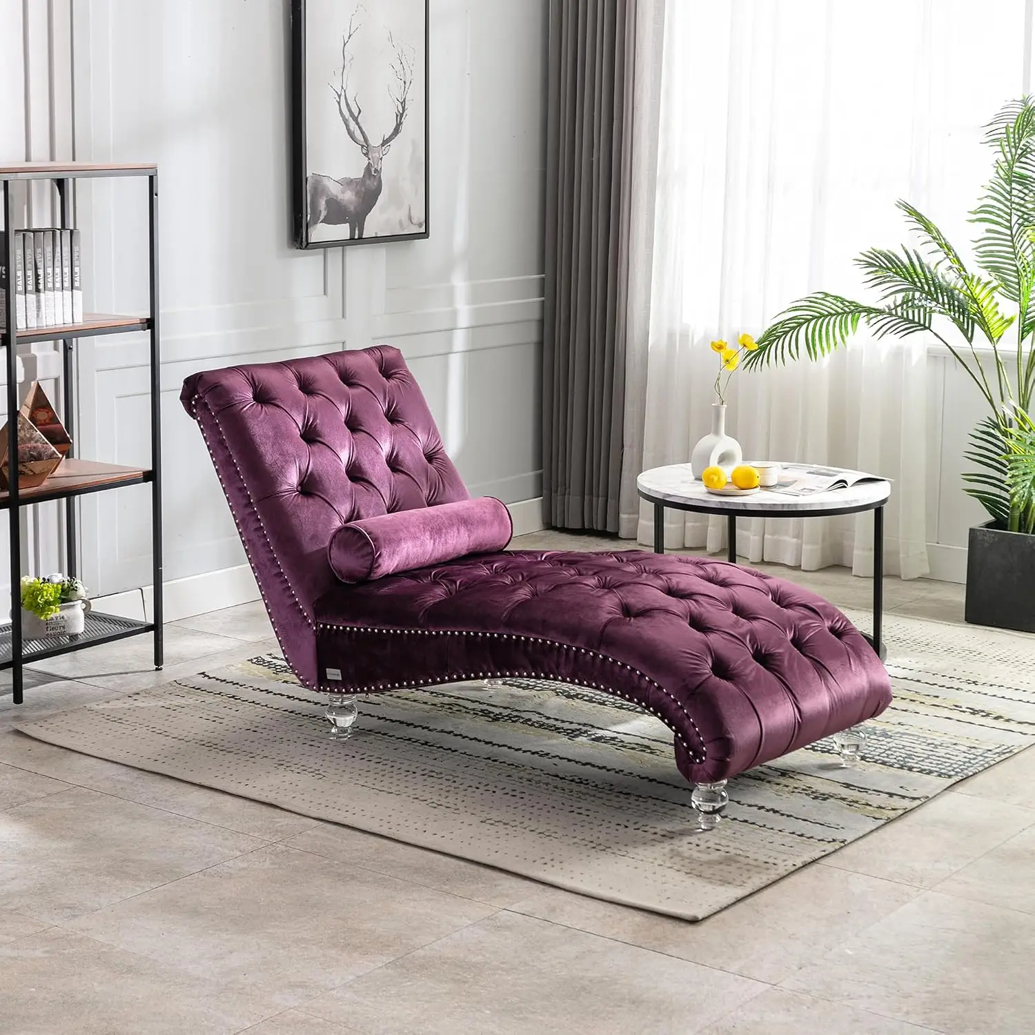 Velvet Chaise Lounge Indoor Tufted Acrylic Legs Lumbar Pillow Ergonomic Single Sofa Living Room Bedroom Office, Customized