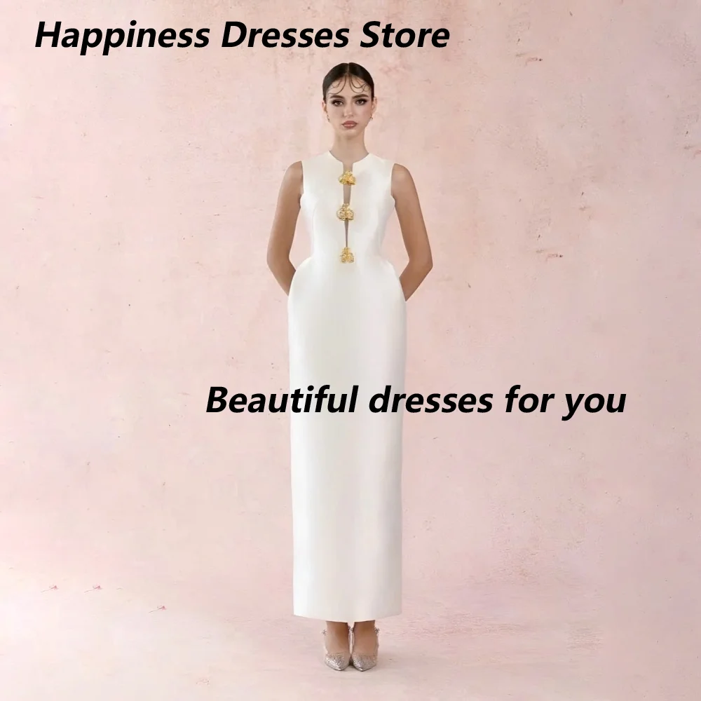 Customized Ivory White Sleeveless Stand Collar Mother Of Bride Dresses Gold Floral Button Midi Sheath Formal Wedding Guest Gown