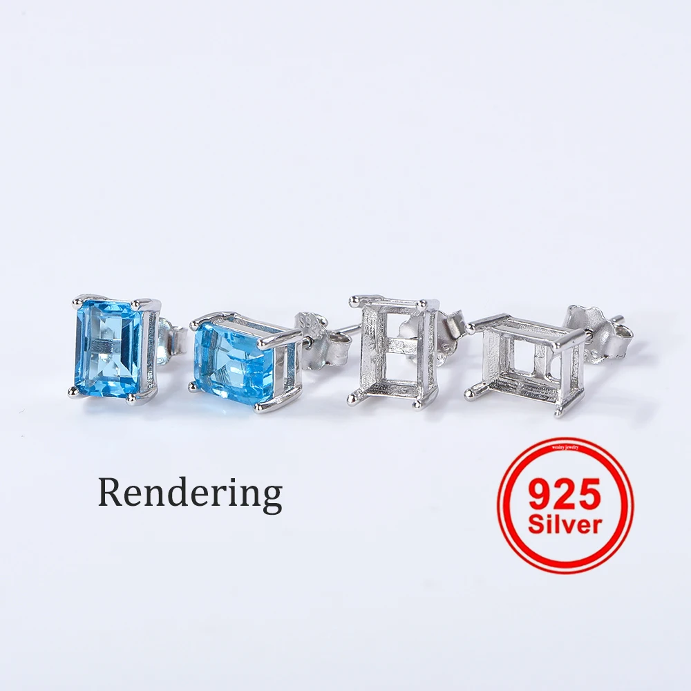 Multi-size Simple Four-Prong Rectangular Earring Settings, Minimalist Style Earring Base Frames, S925 Sterling Silver Material