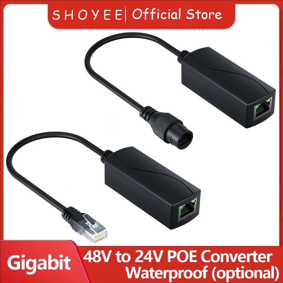 Gigabit PoE 48V to 24V PoE Converter, RJ45 Port Output 24V/1A, IEEE802.3af/at for Passive 24V Devices
