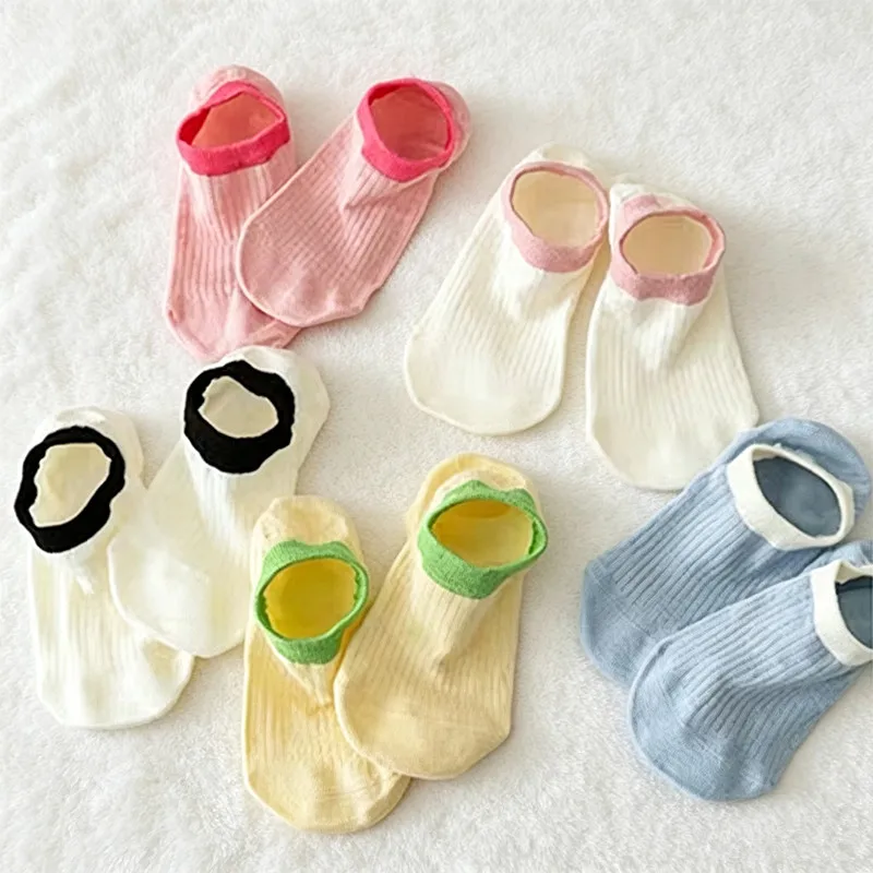 5 Pairs Women's Cotton Boat Socks Non-slip Low Tube Socks Thin Ice Cream Color Matching Invisible Socks Shallow Cut Socks