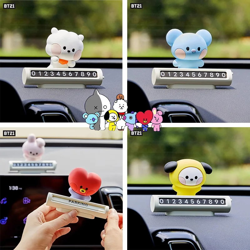 

Bt21 Minini Series Cartoon Stop Sign Anime Line Friends Temporary Parking Number Plate Kawaii Koya Car Decorations Cute Gifts