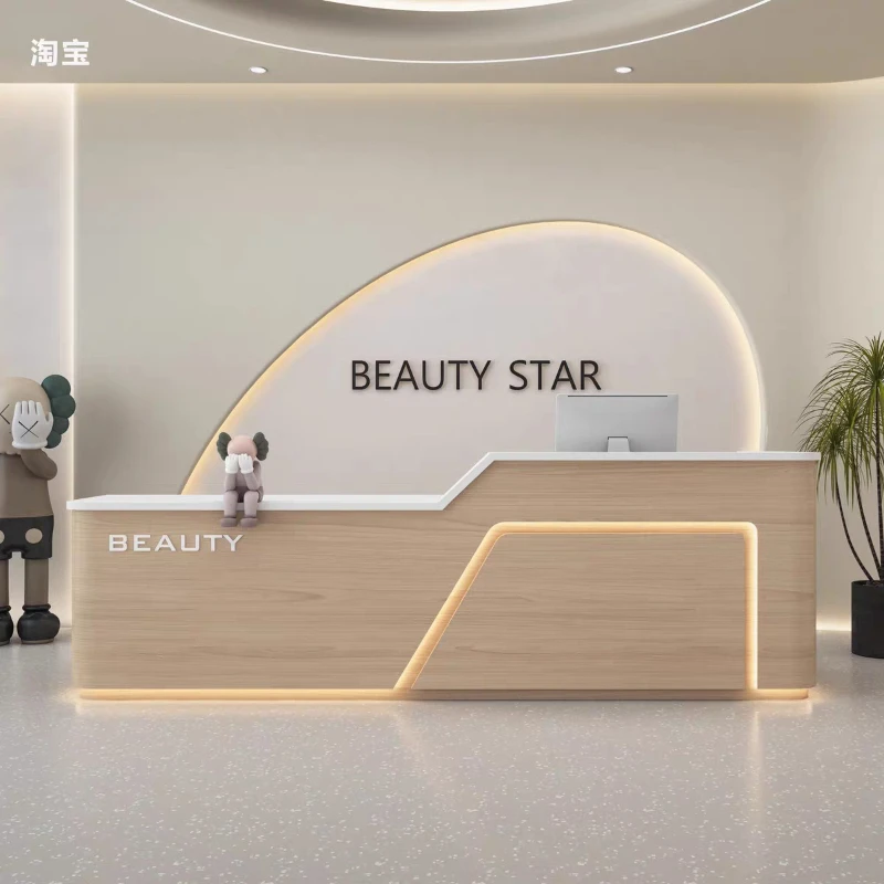 Simple Clothing Reception Desks Store With Cream-style Lacquered Reception Desks Counter Company Office Furniture Военное Дело