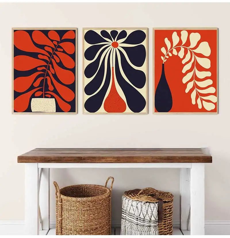 Boho Retro Abstract Vase Leaf Plant Posters Prints Modern Geometry Nordic Wall Art Canvas Painting Living Room Home Decor