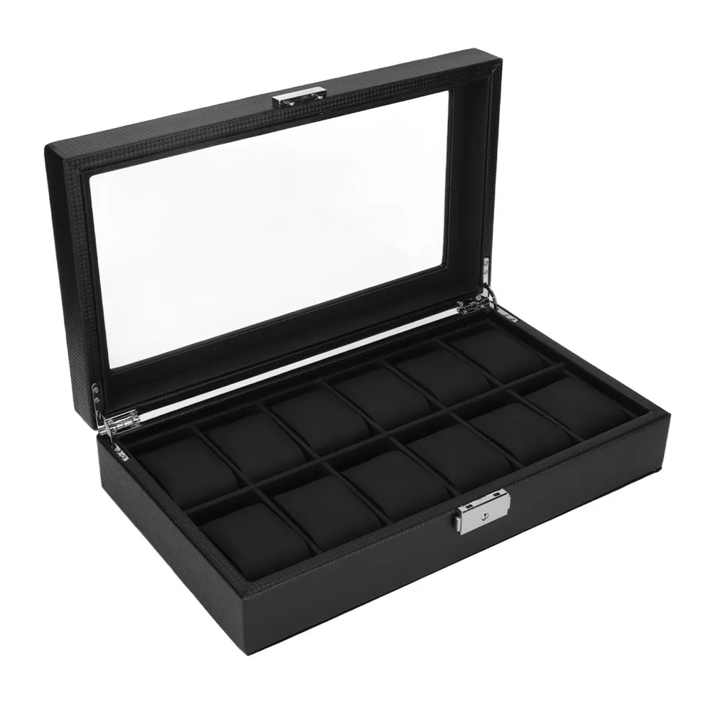

Carbon fiber texture Watch Storage Box PU leather Woven pattern Watch Display Case Multi-functional Watch Holder Jewelry storage