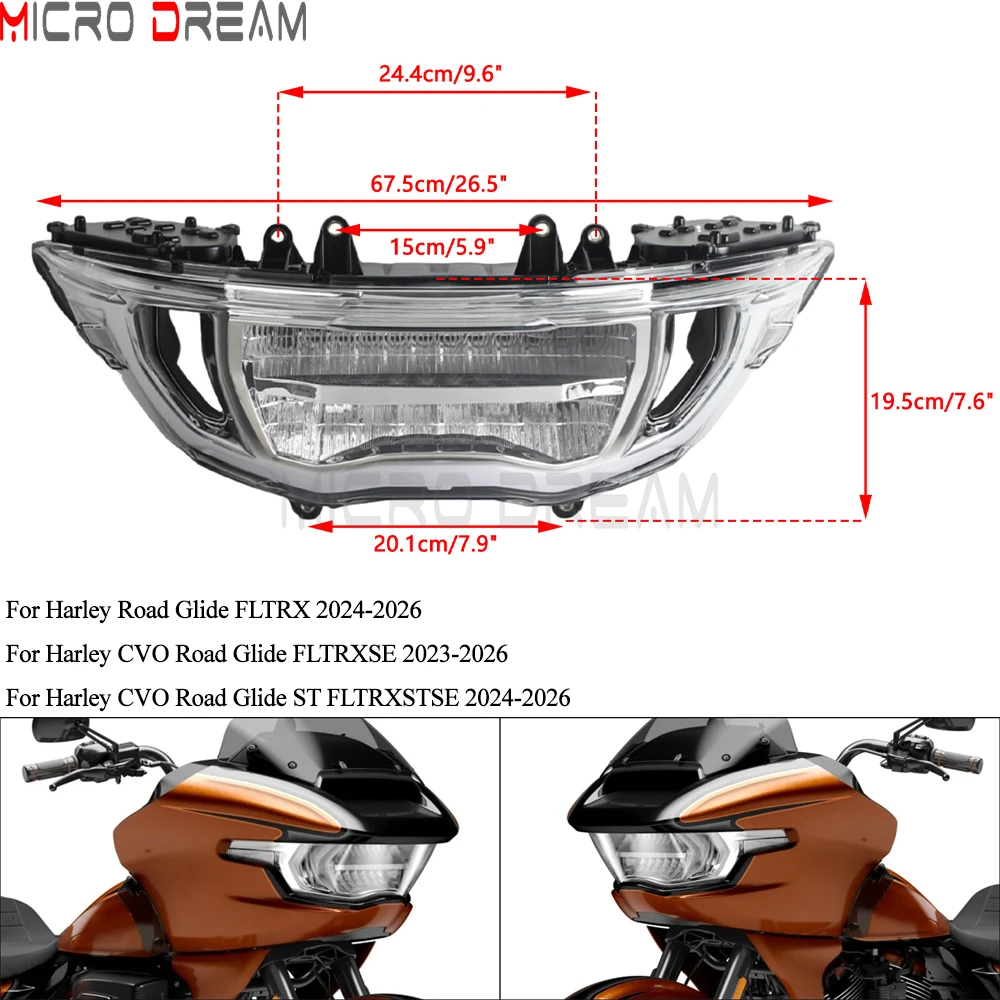 For Harley Road Glide FLTRX FLTRXSE FLTRXSTSE 2024-2026 Motorcycle Front Headlight LED Head Lamp Turn Signal High Low Beam Light