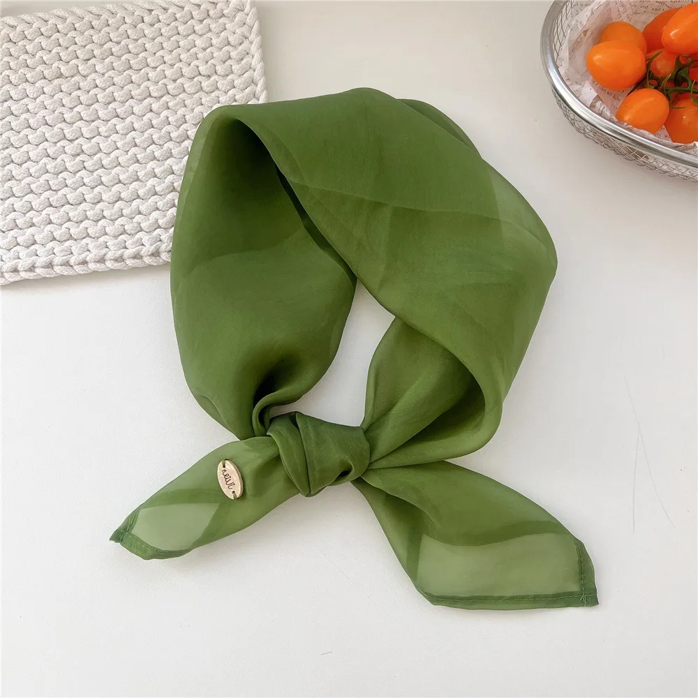 All-match Solid Color Small Square Scarf Thin Breathable Pure Color Silk Scarf Korean Transparent Cotton Linen Scarves Vacation