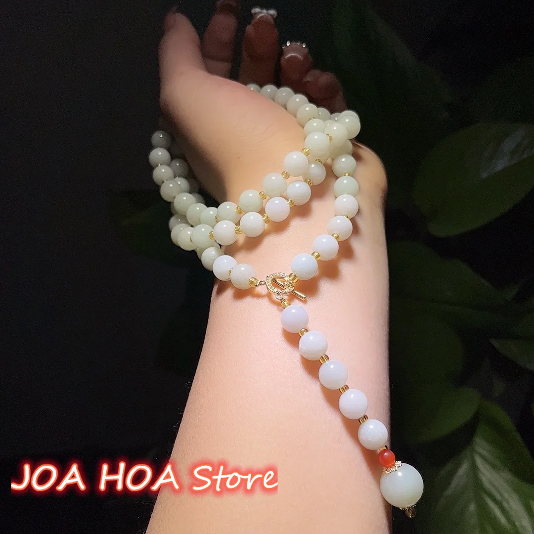 Multifunctional Jewelry Natural Hetian Golden Silk Jade Bead String Waist Chain Necklace Sweater-Chain DIY Handcrafted