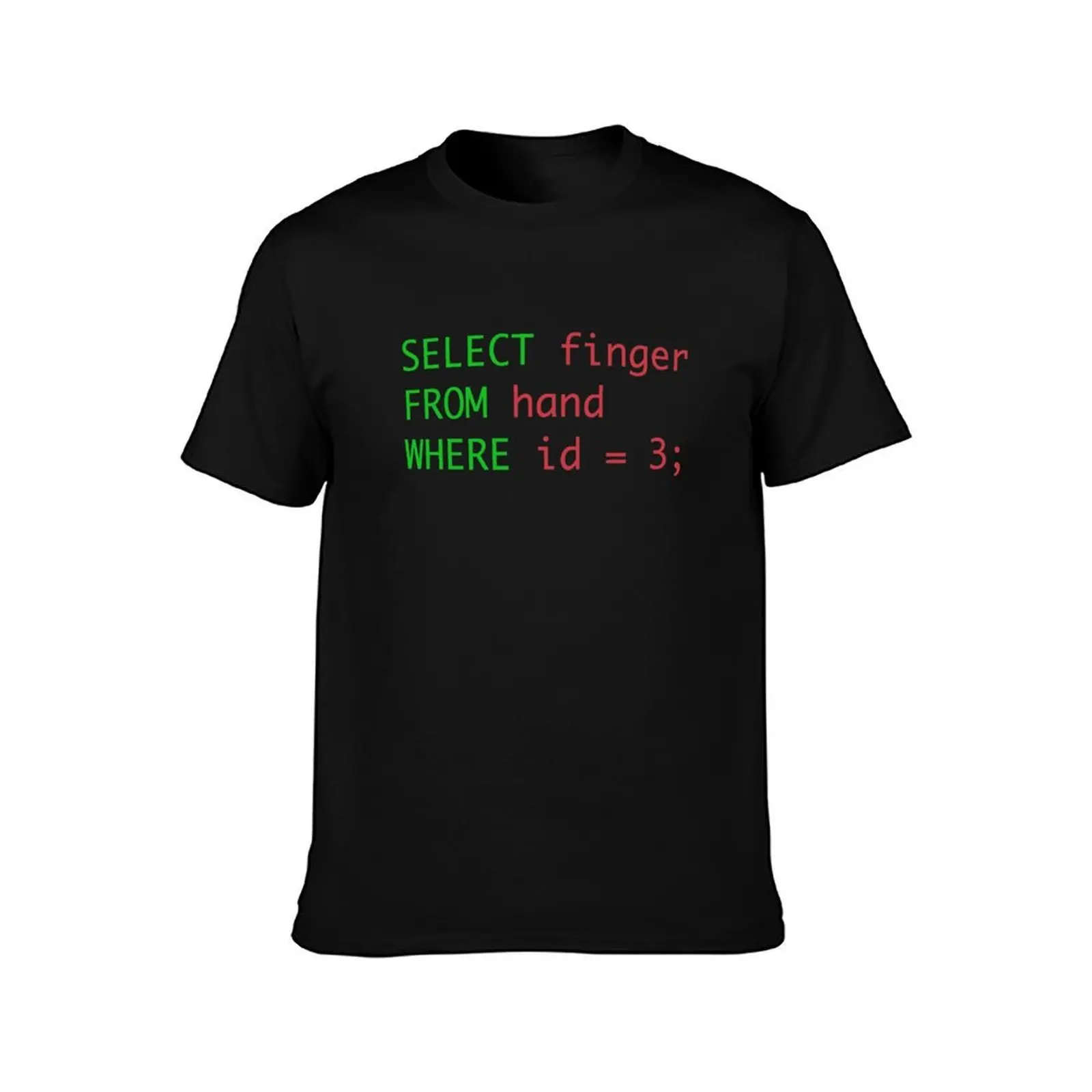 SQL query humor select finger from hand where id = 3 T-Shirt Thanksgiving Day Tee Top T-Shirt