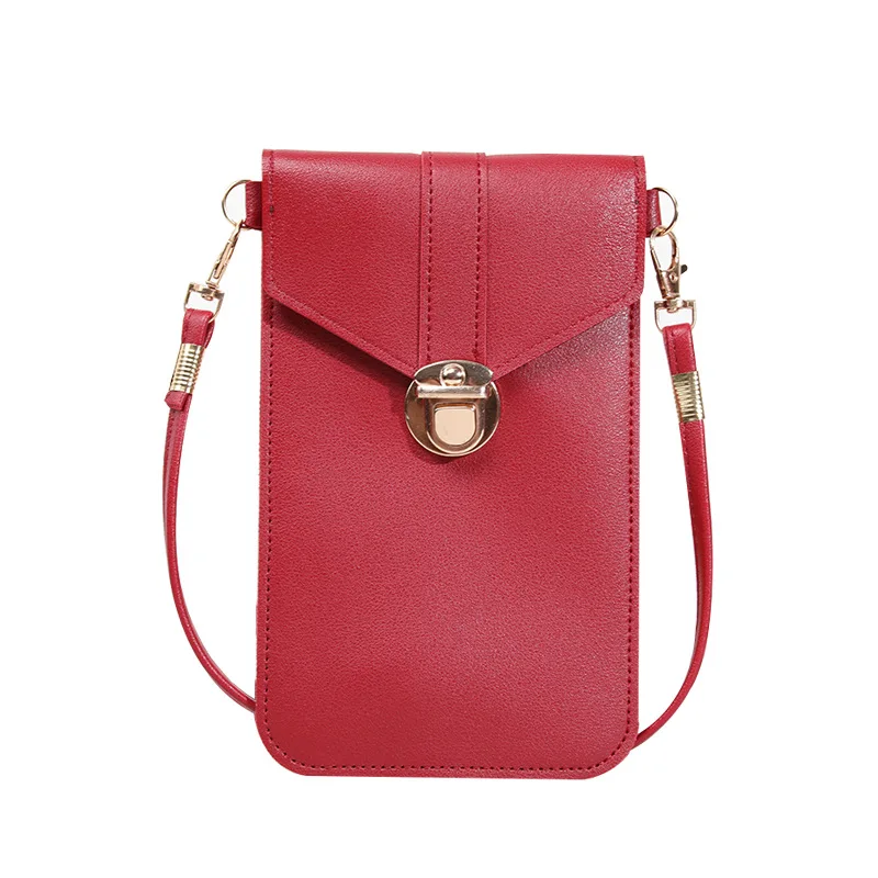 2024 new women\'s tide lock slung pu leather touch-screen mobile phone wallet female retro student buckle small wallet