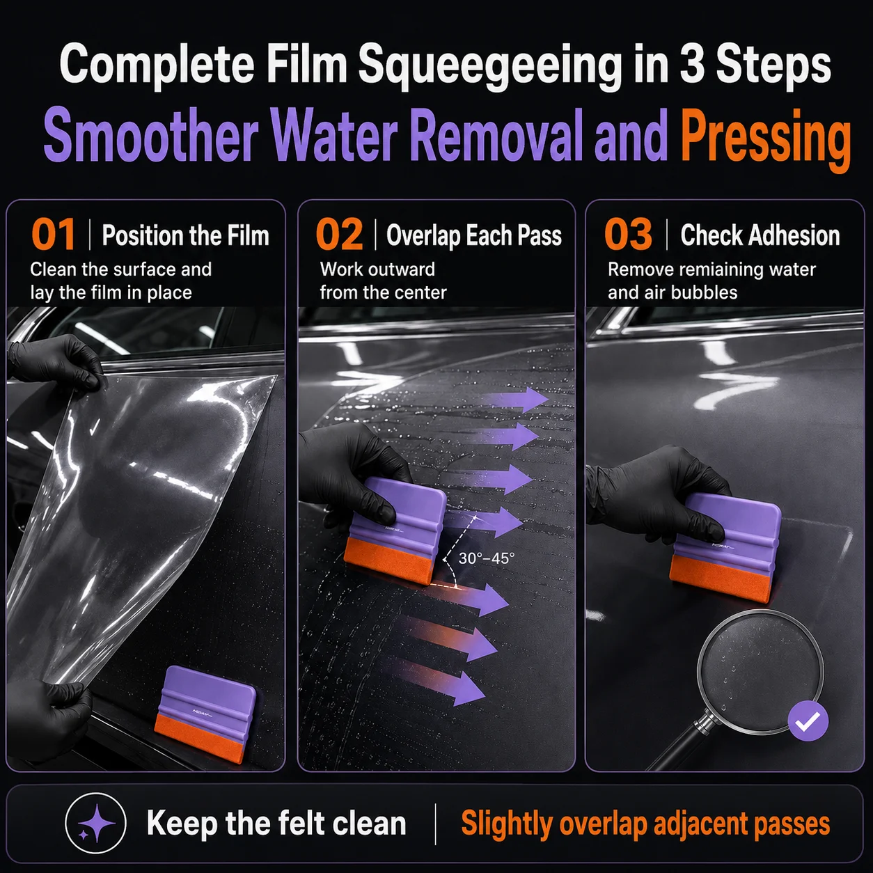 MORAY Square Squeegee with Felt Cover, Smooth Scraper for PPF Car Film Installation