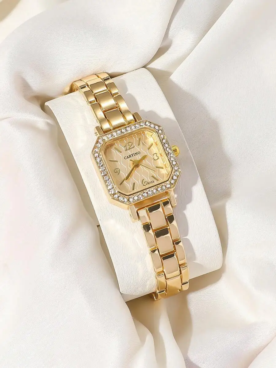 

1pc CARYINO Women Stainless Steel Square Silver-Color Watch Band. Classic Elegant, Versatile And Refined, Embedded Diamond