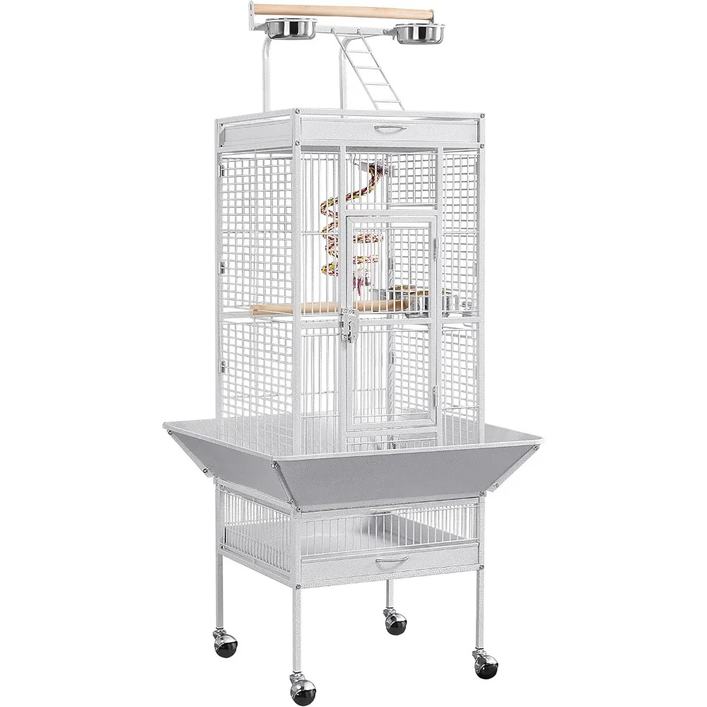 

Topeakmart 61-inch Wrought Iron Selection Play Top Large Parrot Bird Cage, White