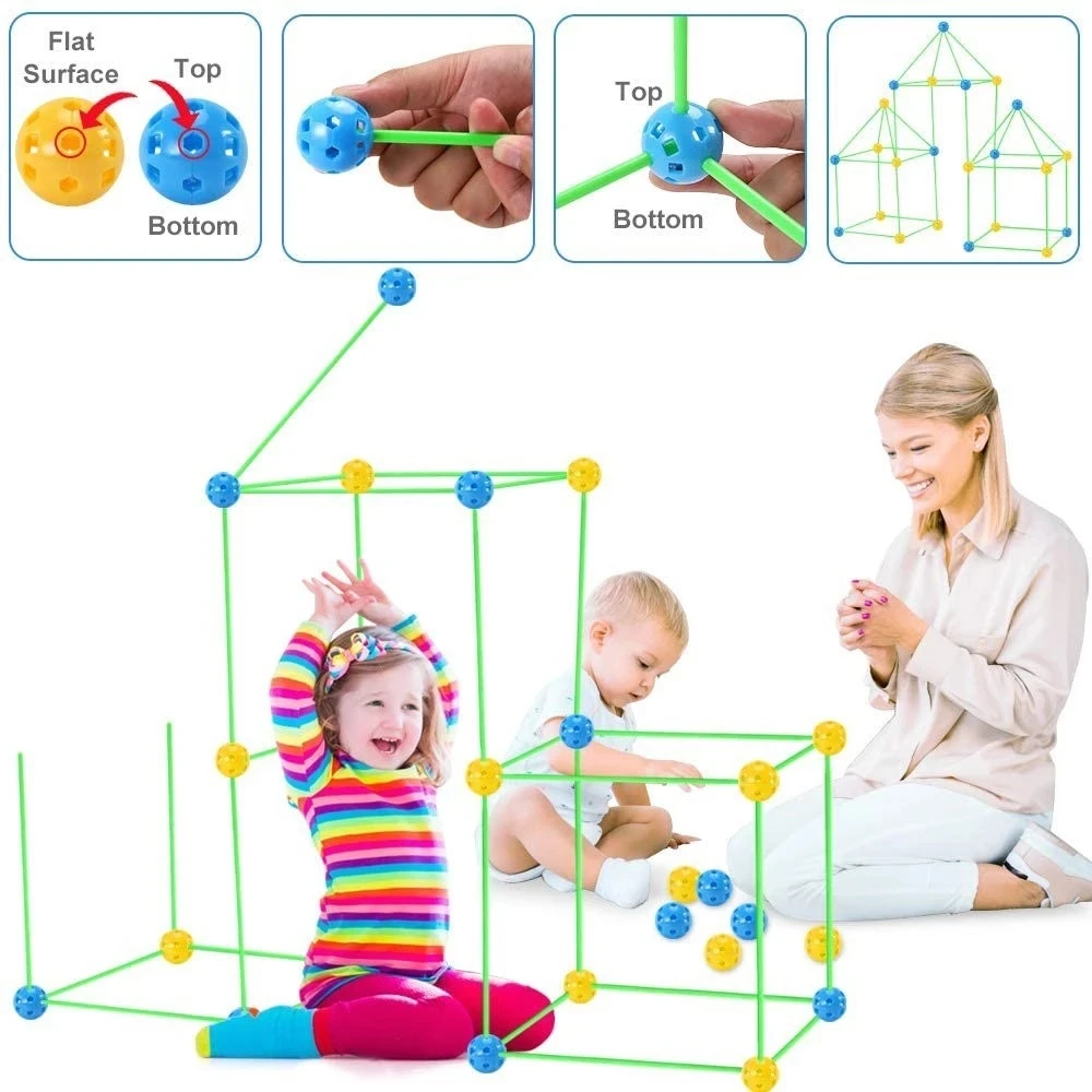 Kids Construction Fort Building Castles Tunnels Tents Kit DIY 3D Play House Building Toys for Kids Birthday Gift Building Block