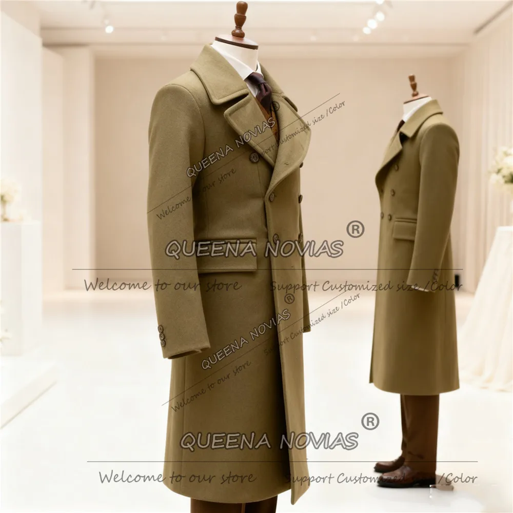 

Fashion Windproof Woolen Overcoat Long Customized Men Peaked Lapel Suit Jackets Smart Casual Pocket Double Breasted Warm Blazers