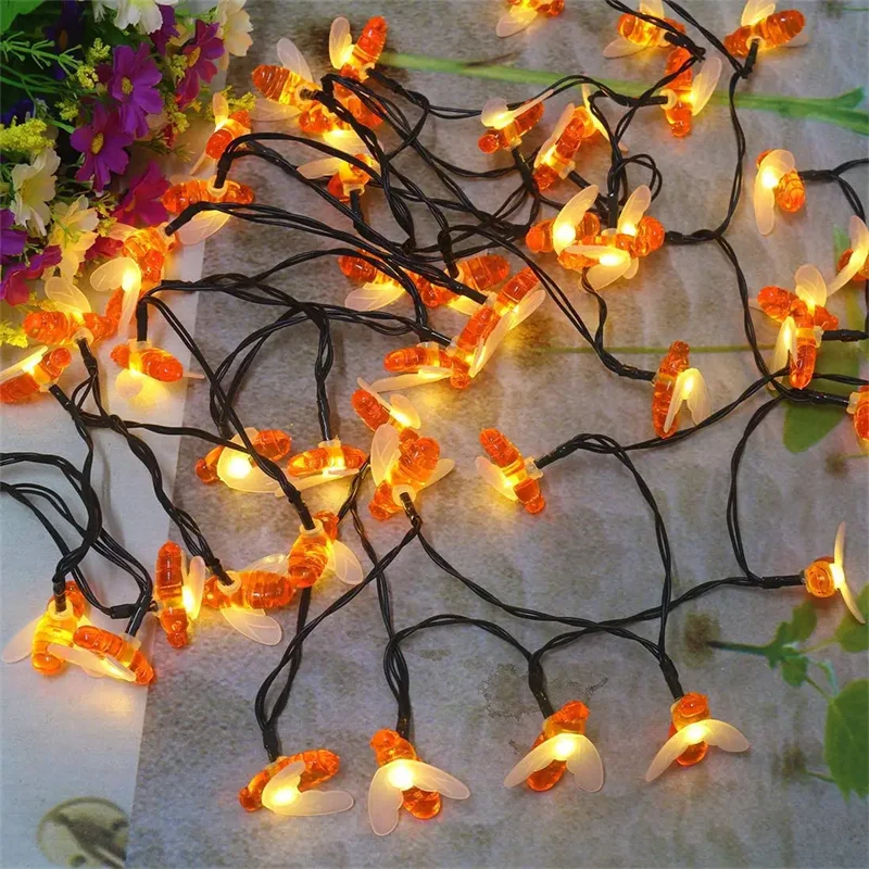 Warm White Solar String Lights 20LED 50LED Outdoor Waterproof Honey Bee Simulation for Garden Christmas Decorations
