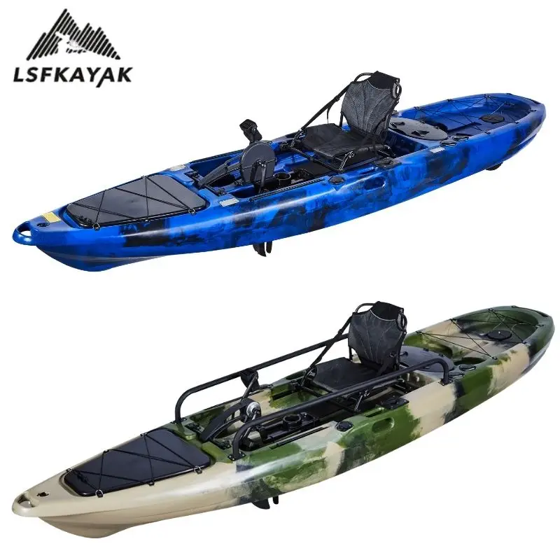 LSF Kayak 3.96m One Person Fishing Boat HDPE Propel Pedal Kayak With Two Wheels For Fishing, Surfing And Cruising