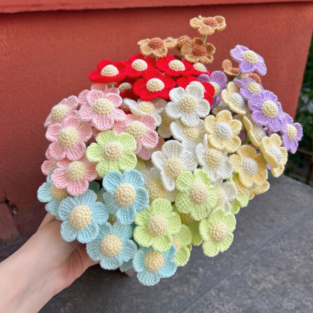 Liebliche Gehäkelte Blumenzweige Handgewebte Blumensträuße Kreative Künstliche Blumen Raumdekoration Geschenk für Freunde – Detail 1