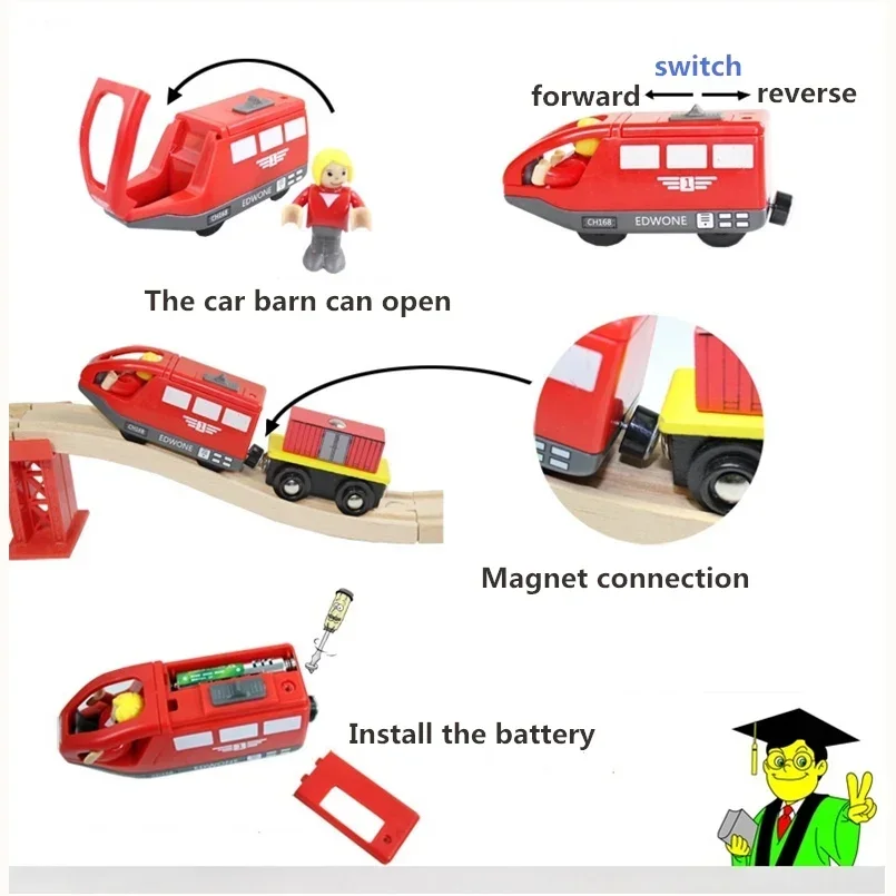 Magnetic Electric Train  with Little Doll Diecast Slot Toy Railway Wood Track Compatible Locomotive Electric Rail Train for Kid