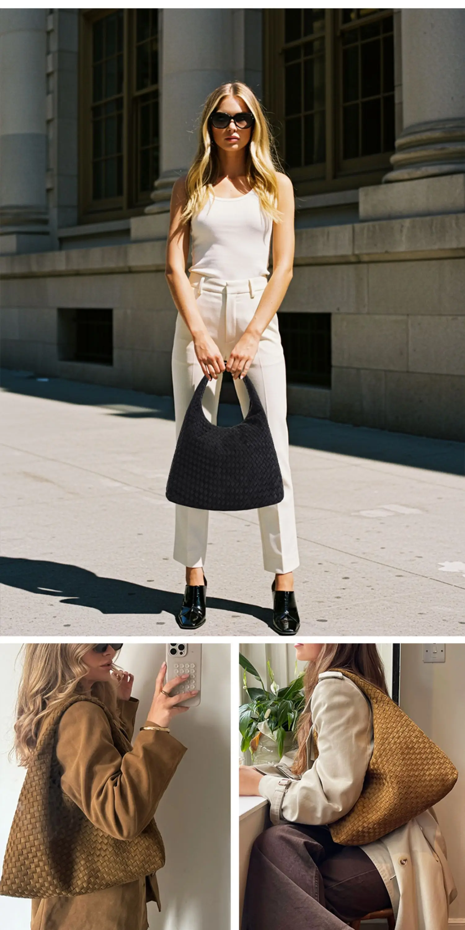 JWPEI large capacity woven bag Laura new retro women's bag handbag large commuting bag