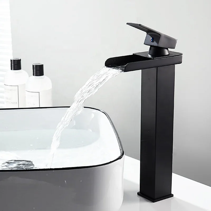 High Style Basin Faucet Brushed Nickel Bathroom Basin Tap Waterfall Spout Hot and Cold Sink Mixer Tap single waterfall faucet