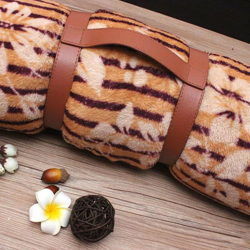 Outdoor Back Blanket Straps Picnic Mat Adjustable Yoga Carrier PU Carpet Brown Camping Belt Fitness