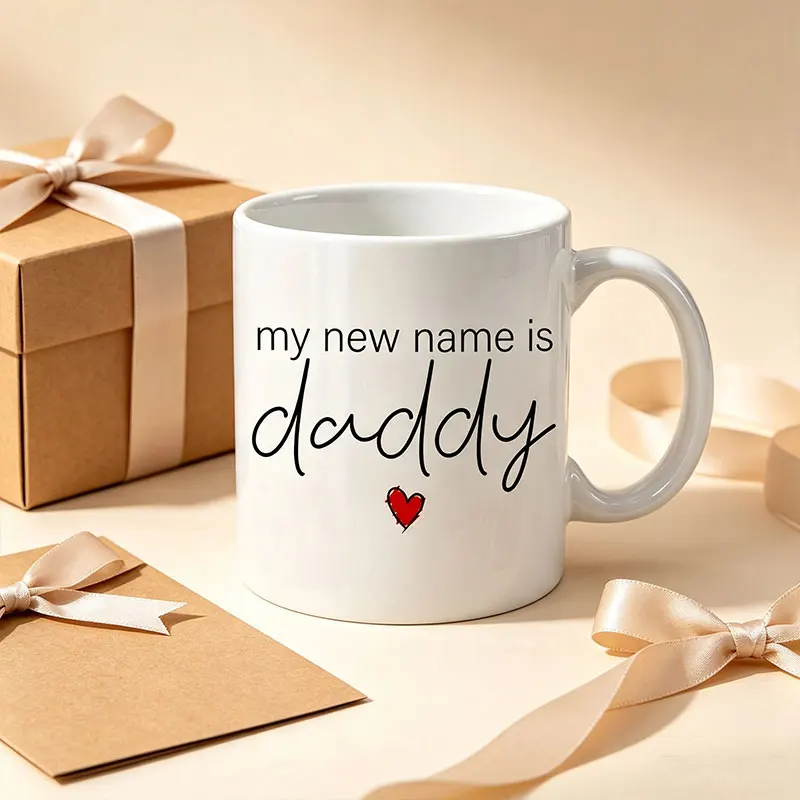 1-Piece Set of New Parents' Pregnancy Announcement Mug, 11 Ounces, My New Name Is Dad, C-Shaped, Dishwasher Safe, Boyfriend Gift, Mother's Day, Father's Day, Elegant Lettering Design | Durable Glasses