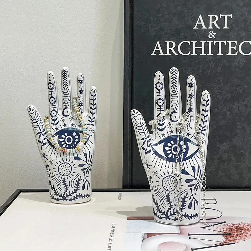 Ceramic Sculpture Hand Shaped Ring Holder Jewelry Tree Display