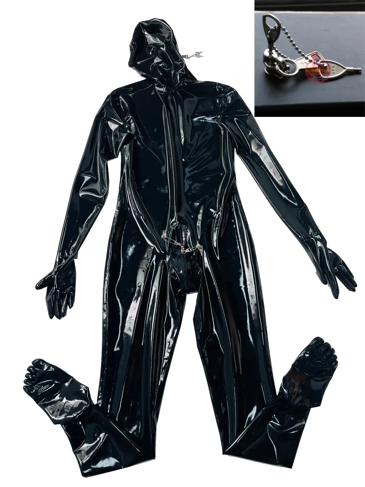 

Three way lockable zip Latex Gummi Catsuit with Toes Lock zip full cover 0.4mm