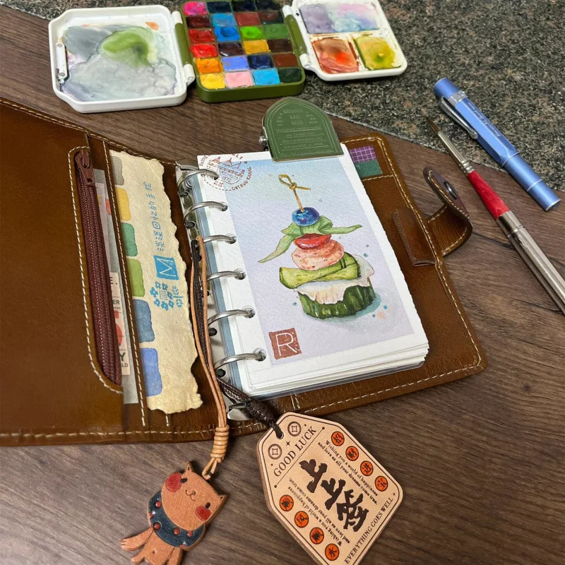 Red Pu M5 Notebooks 40sheets Line Inner Pages Loose-Leaf Leather Notebook Suitable For Students To Use As A Portable Pocket Book