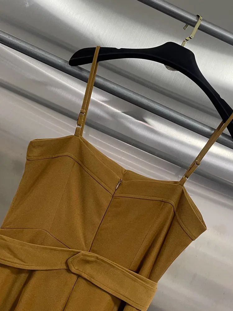 Dfdg feminino verão marrom cami topo calças de perna larga conjunto com cinto cintura sem mangas elegante casual 2025 na moda conjunto de moda feminina