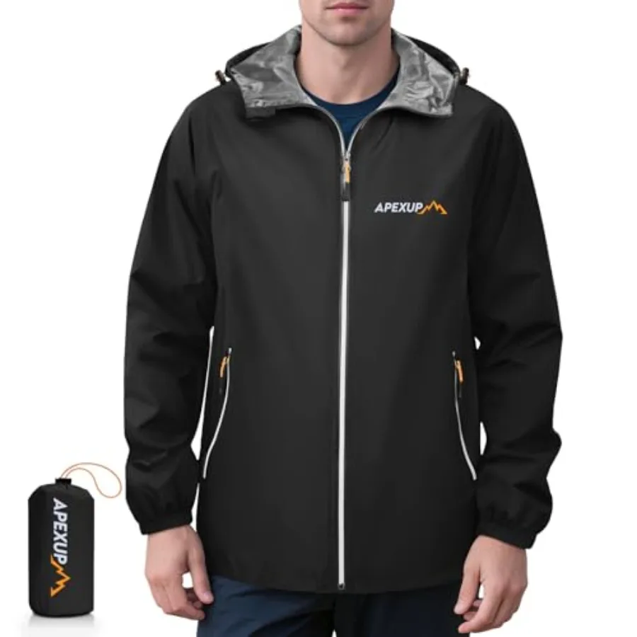 

Packable Rain Jacket Men with Reflective Zipper, Lightweight Waterproof Raincoat, Mens Rain Jacket for Outdoor Sports