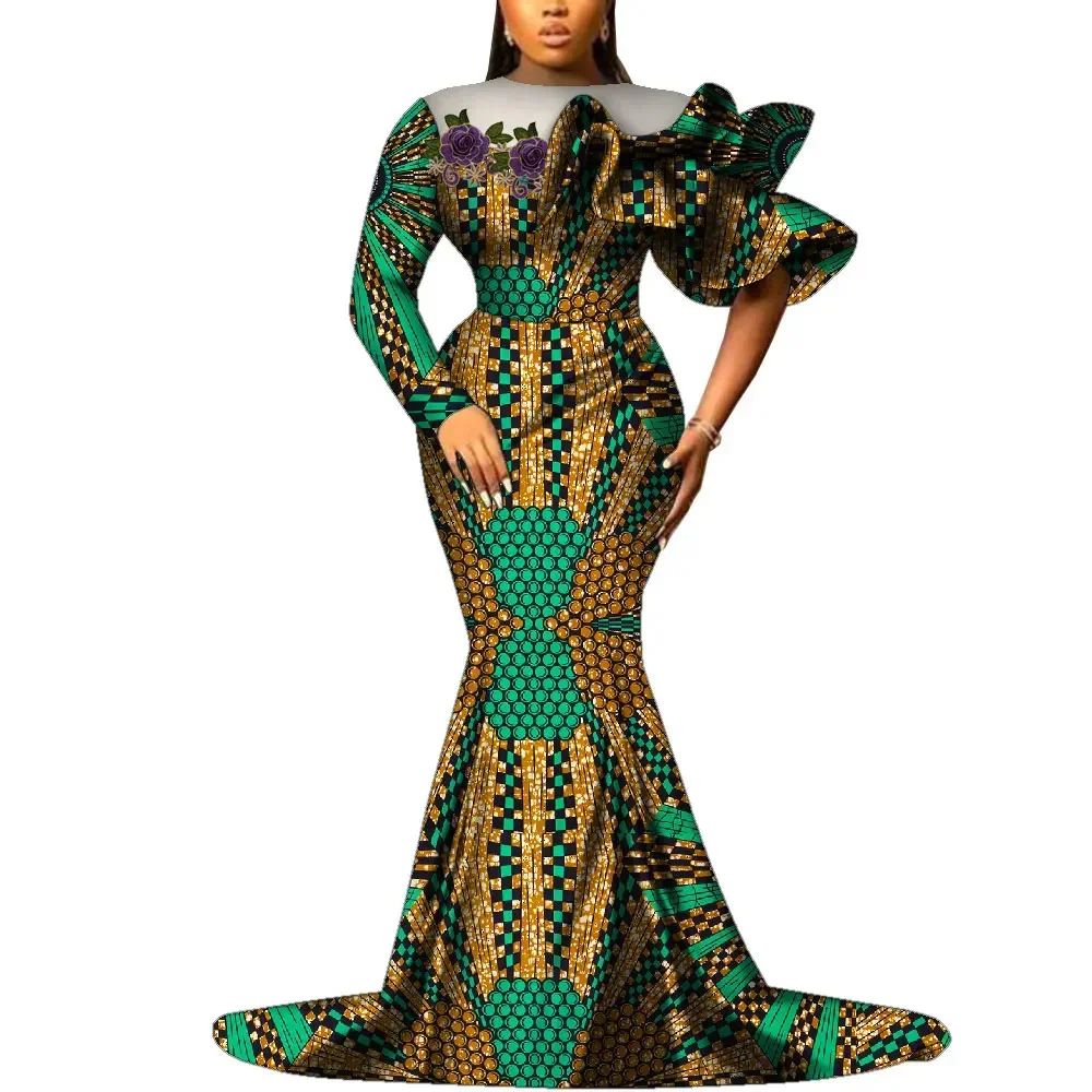 African Wedding Dresses for Women Luxury with Corsage Floor-length Prom Dresses Plus Size Clothing for 4xl 5xl 6xl WY9717