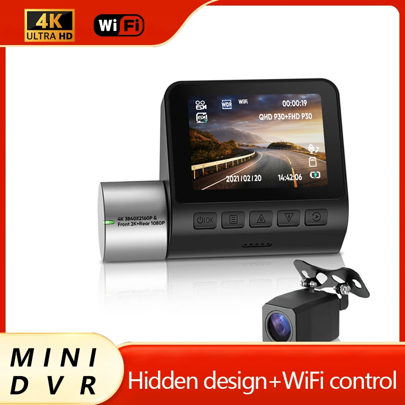 

4K Dashcam WiFi Monitor Dash Cam for Car DVR Dual Camera Front and Rear Night Vision Mini Hidden Car Video Recorder