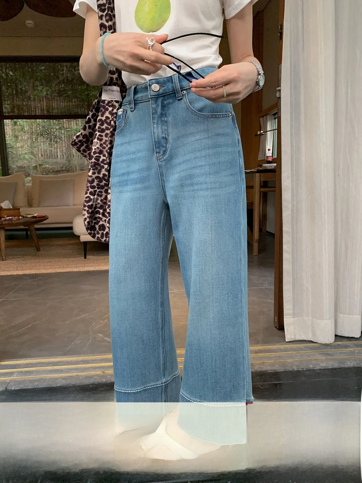 

Sisilyon женские облегающие прямые джинсы с девятью точками, тонкие, четыре направления, эластичные, с контрастной строчкой, повседневные, однотонные