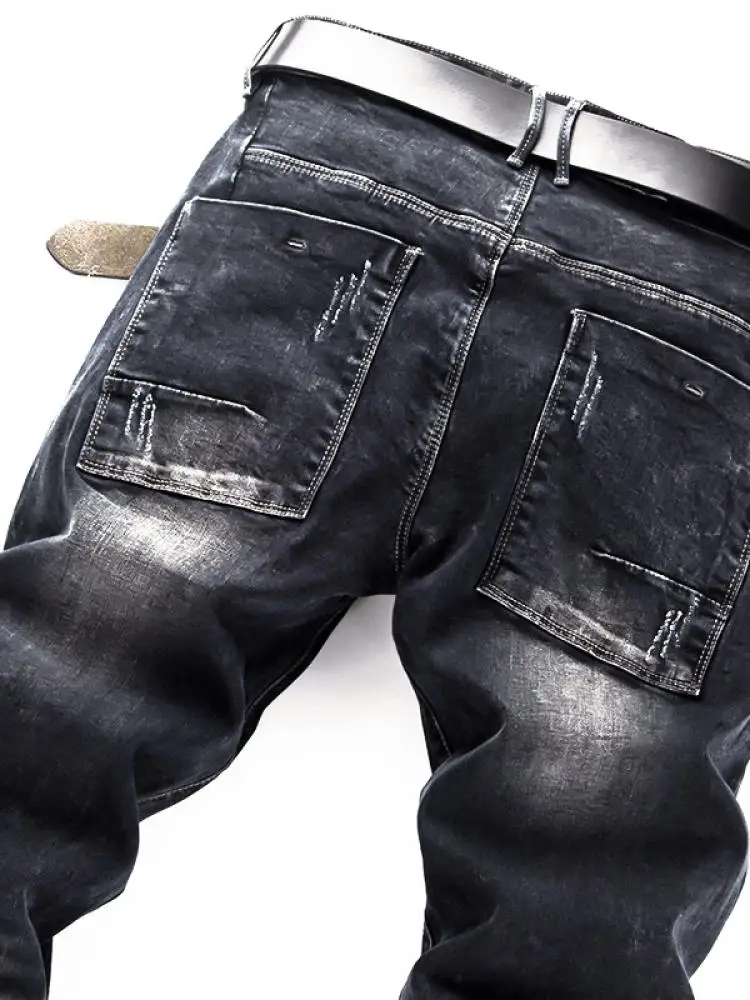 

Мужские джинсы Yezoe Slim Fit с прямыми штанинами, эластичные, модные, черные, длинные брюки, осенне-зимние, из смесового хлопка и полиэстера