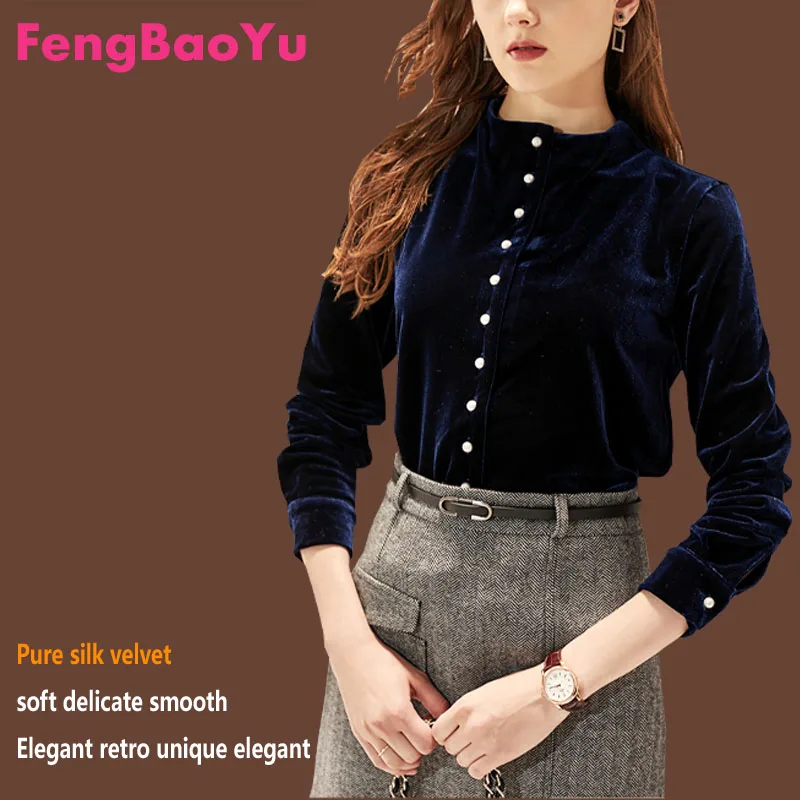 

Fengbaoyu High-end Silk Velvet Women's Shirt - Simple and Elegant Long-Sleeved Top Comfortable, Breathable and Sweat-Wicking
