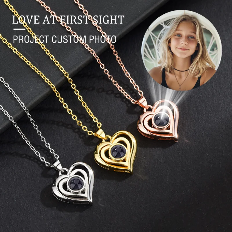 

Custom Photo Projection Necklace With Picture Inside Heart Pendant For Women Birthday Mother's Valentine's Day Jewelry Gift