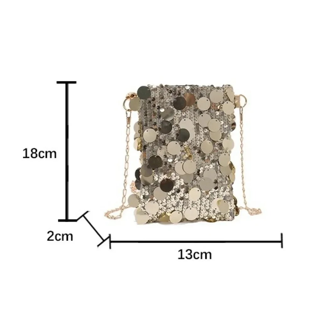 New Korean Simple Trendy Phone Purse Mini Chain Square Bag Fashion Sequin Crossbody Bag Casual Versatile Women's Shoulder Bag