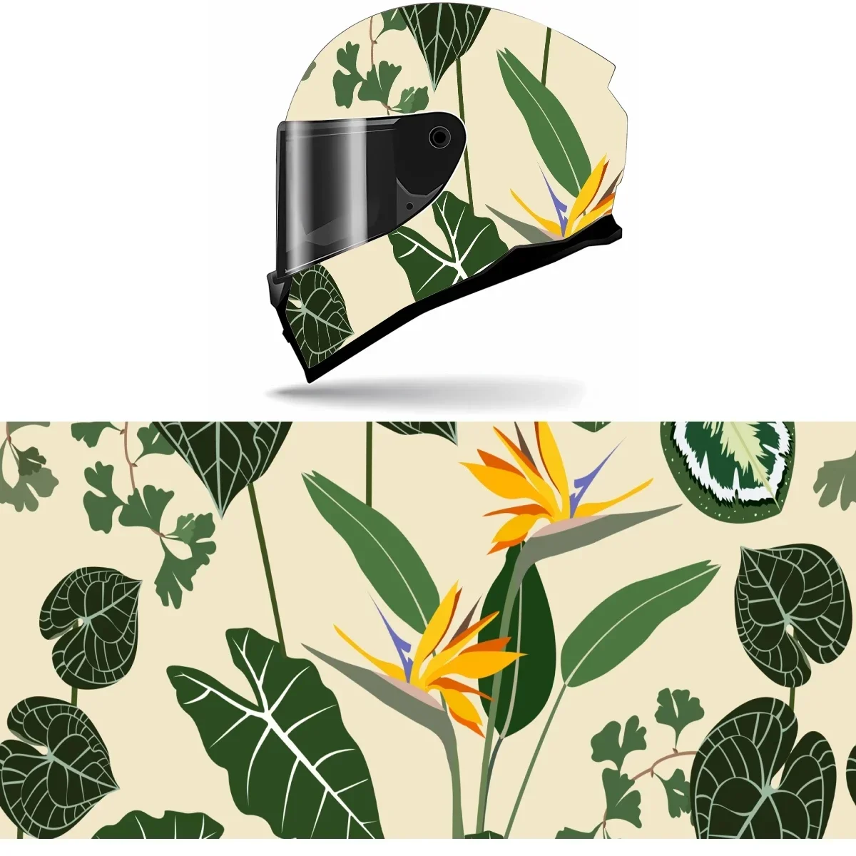 Tropical Botanical Banana Leaf Full Helmet Wrap Sticker Motorcycle Helmet Racing Graphic Decal Vinyl Wrap Helmet Decor Sticker